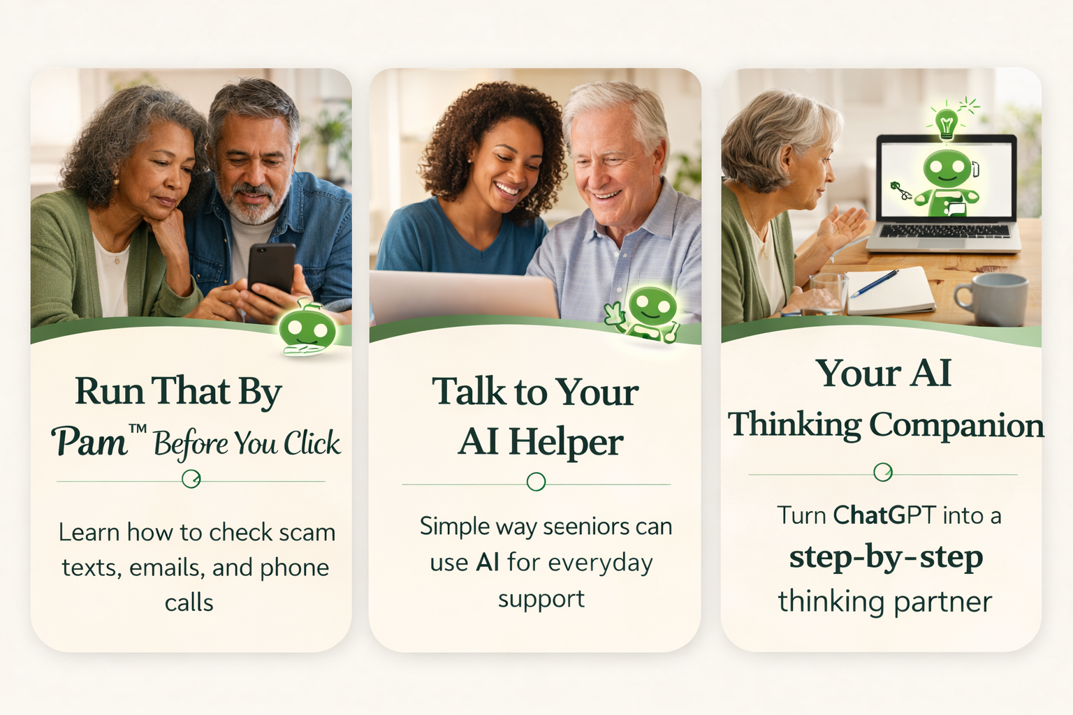 Run That by Pam™ AI Safety Starter Kit A 3-Guide Starter Series for Checking Messages, Avoiding Scams, and Thinking Clearly with AI